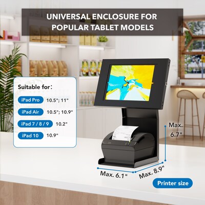 Mount-It! Adjustable Anti-Theft Tablet Kiosk with Printer Shelf, Black (MI-3883B_G10)