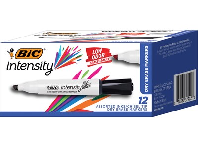 BIC Intensity Tank Dry Erase Markers, Chisel Tip, Assorted Colors, 12/Pack (GDEM11MA-AST)