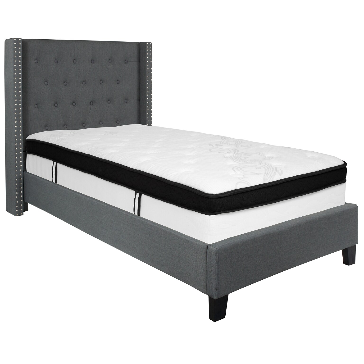 Flash Furniture Riverdale Tufted Upholstered Platform Bed in Dark Gray Fabric with Memory Foam Mattress, Twin (HGBMF45)