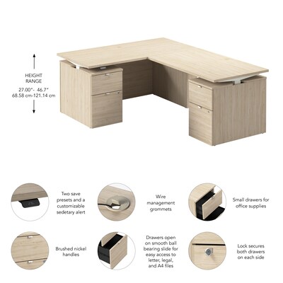 Bush Business Furniture Stratus 60"W Electric L-Shaped Adjustable Standing Desk with Drawers, Natural Elm (SUT017NE)