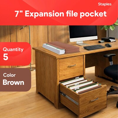 Staples Expanding File Pocket with Tyvek-Reinforced Gussets, Letter Size, 7-Inch Expansion, Straight-Cut Tab, Brown – 5/Pack
