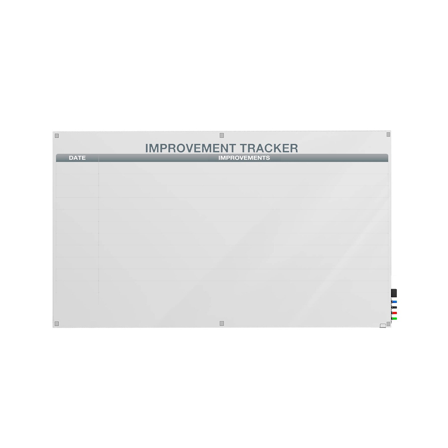 Ghent Manufacturing Harmony Glassboard, Square Corners, Improvement Tracker 1, Non-Magnetic, 4H x 6W (GRPHMYSN02V-46)