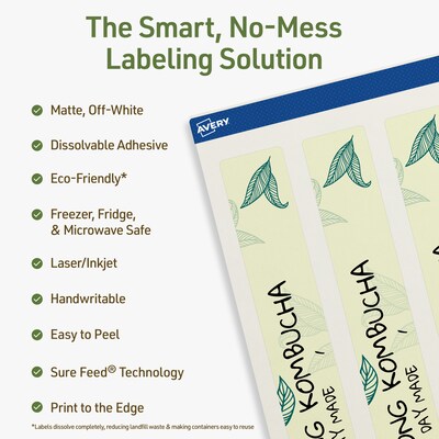 Avery Dissolvable Rectangle Multipurpose Labels, 9.75 x 1.25, Off-white, 50/Pack (94262)