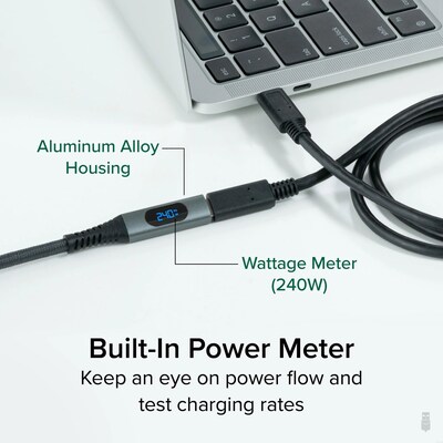 Plugable 3.3' USB C Extension Cable with Built-in Multimeter Tester (USBC-METER3-1MF)