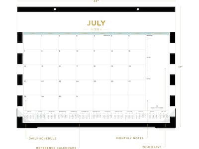 2024-2025 Blue Sky Day Designer Rugby Stripe Black 22 x 17 Academic Monthly Desk Pad Calendar, Whi