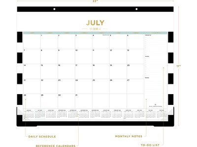 2024-2025 Blue Sky Day Designer Rugby Stripe Black 22 x 17 Academic Monthly Desk Pad Calendar, Whi