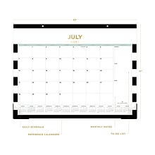 2024-2025 Blue Sky Day Designer Rugby Stripe Black 22 x 17 Academic Monthly Desk Pad Calendar, Whi