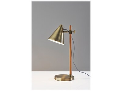 Adesso Bryn Desk Lamp, 20", Natural Rubberwood/Antique Brass (3760-12)