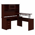 Bush Furniture Cabot 36-42H 3 Position L Shaped Sit to Stand Desk with Hutch, Harvest Cherry (CAB0