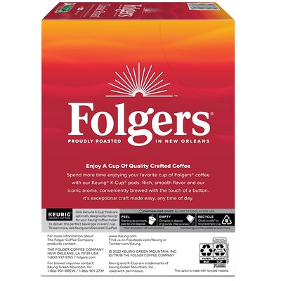 Folgers Classic Roast Coffee Keurig® K-Cup® Pods, Medium Roast, 96/Carton (204496)