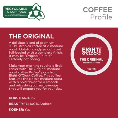 Eight O'Clock Original Coffee Keurig® K-Cup® Pods, Medium Roast, 96/Carton (64053)