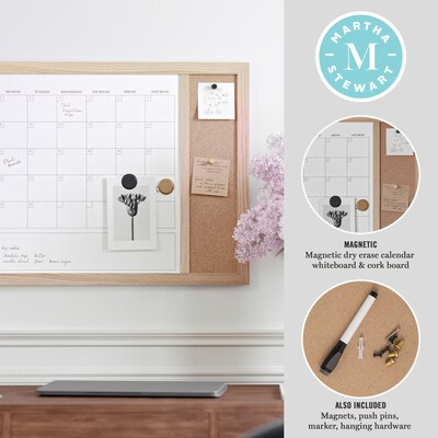 Martha Stewart Everette Magnetic Cork-Dry Erase Monthly Calendar Combo Set, Engineered Wood Frame, 24"x18" (BRPMCO4C14561LN)