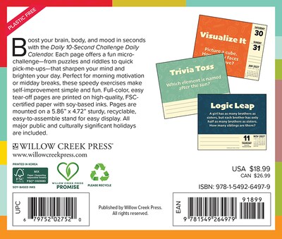 2027 Willow Creek Daily 10-Second Challenge 5.4 x 6.2 Day-to-Day Calendar (64979)