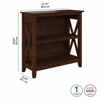 Bush Furniture Key West 30"H 2-Shelf Bookcase with Adjustable Shelf, Bing Cherry (KWB124BC-03)