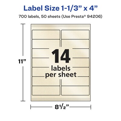 Avery Pearlized Ivory Rectangle Multipurpose Labels, 1-1/3" x 4", Ivory, 700/Box (94206)