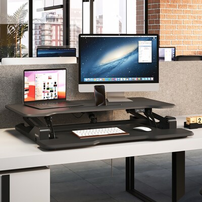 Mount-It! 38"W Electric Rectangular Adjustable Standing Desk Converter, Black (MI-8010)