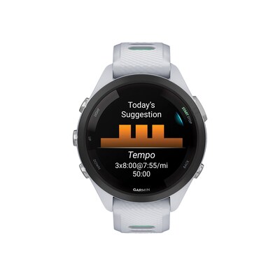 Garmin Forerunner 265S Smartwatch, GPS, 42mm, White Case w/Black Bezel, Whitestone/Neo Tropic Silicone Band (010-02810-04)