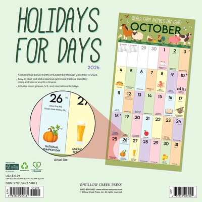 2026 Willow Creek Holidays for Days 12 x 12 Monthly Wall Calendar (51481)