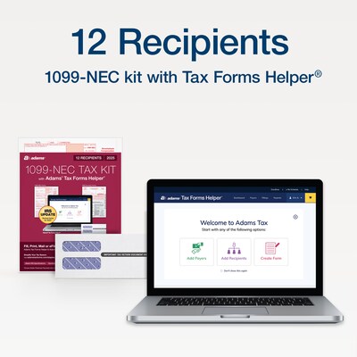 Adams 2025 1099-NEC Tax Forms Kit, 4-Part, 3-Up, A, 1, B & 2, 12/Pack (STAX512NEC-25)