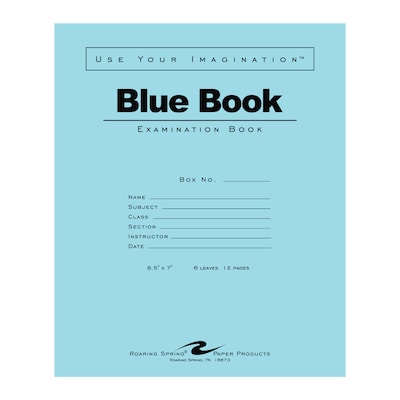 Roaring Spring Paper Products Exam Notebooks, 7 x 8.5, Wide Ruled, 6 Sheets, Blue, 1000/Case (7751