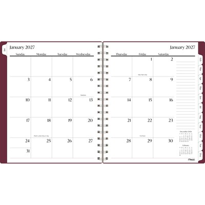 2027 Mead Essentials 7" x 8.75" Calendar Year Daily & Monthly Planner, Plastic Cover, Burgundy (CRD8305027)