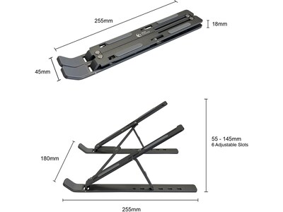 Amer 10" x 6" Aluminum Folding Laptop Stand, Dark Gray (AMRNS02DG)