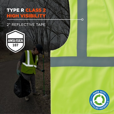 GloWear 8205HL-ECO High Visibility Sleeveless Vest, ANSI Type R Class 2, Lime, XS, (21981)