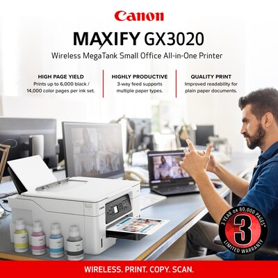 Canon MegaTank MAXIFY GX3020 Wireless Color All-in-One Inkjet Printer (5777C002)