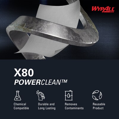 WypAll PowerClean X80 Fabric Cleaning Wipers, White, 475 Sheets/Roll, 475 Wipers/Box (41025)