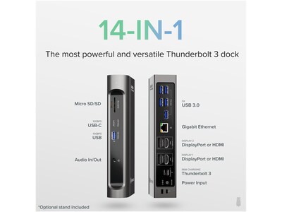 Plugable 14-in-1 Thunderbolt 3 and USB Type-C Dual Display Docking Station  (TBT3-UDZ)