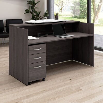 Bush Business Furniture Arrive 72"W Reception Desk with Counter and Mobile File Cabinet, Storm Gray (ARV008SG)
