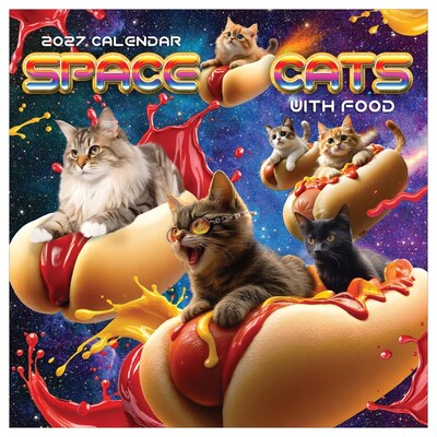 2027 TF Publishing Space Cats 7 x 7 Monthly Wall Calendar, Multicolored (27-2009)