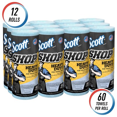 Scott Shop Towels Heavy Duty Nylon Towels, Blue, 55 Sheets/Roll, 12 Rolls/Carton (32992)