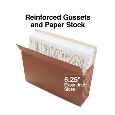 Staples Reinforced File Pocket, 5.25" Expansion, Letter Size, Brown, 10/Box (ST418335)