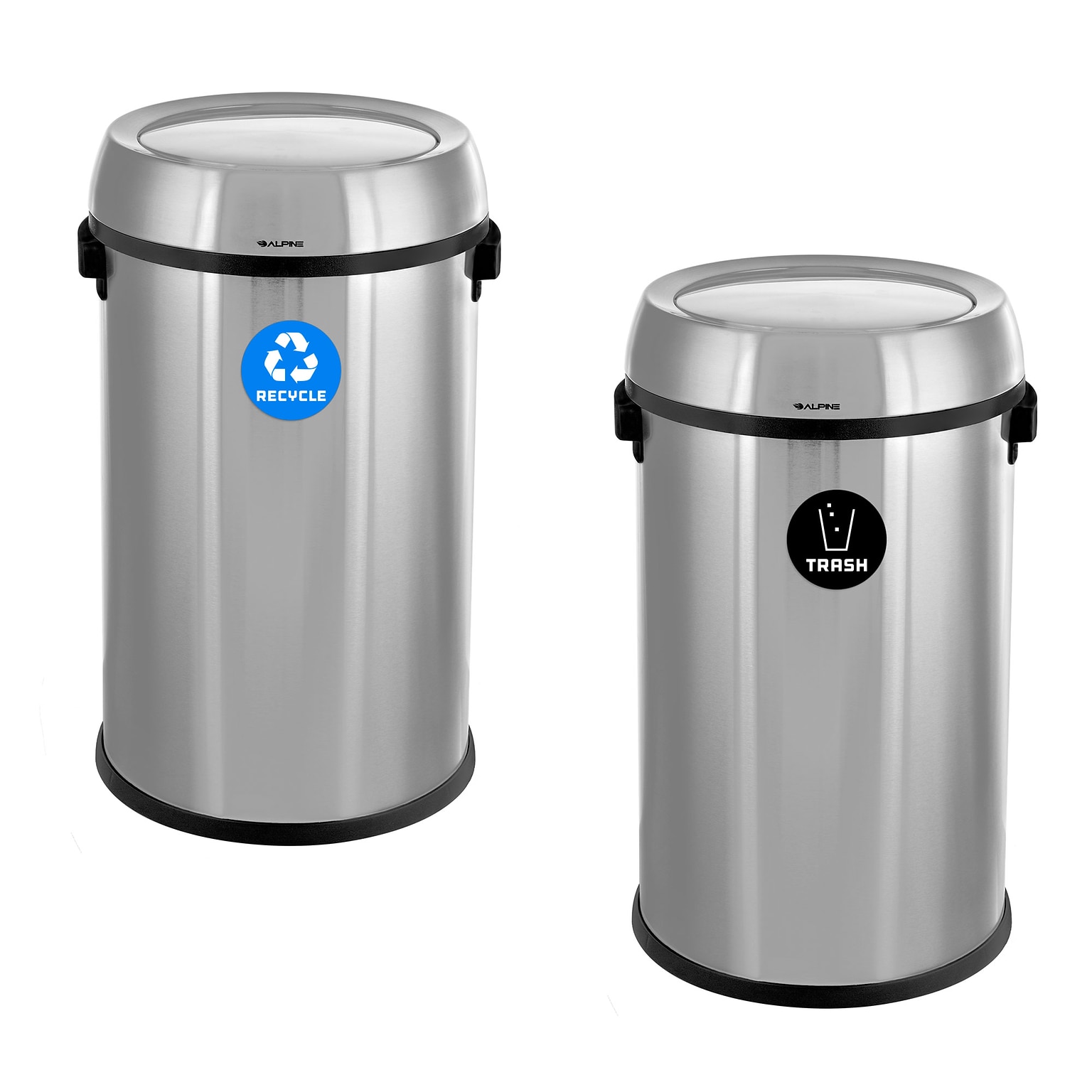 Alpine Dual-Stream Trash/Recycling Station, 34-Gallon, Stainless Steel (ALP470-65L-1-R-T)