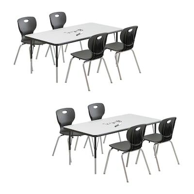 Correll Rectangular Activity Table Set, 60 x 30, Height Adjustable, Frosty White (AP2-A3060DEREC-80-09-09-8-18)