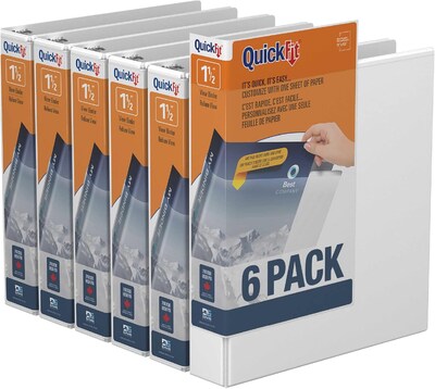 Davis Group QuickFit 1 1/2 3-Ring Standard Binders, White, 6/Pack (88020-06)