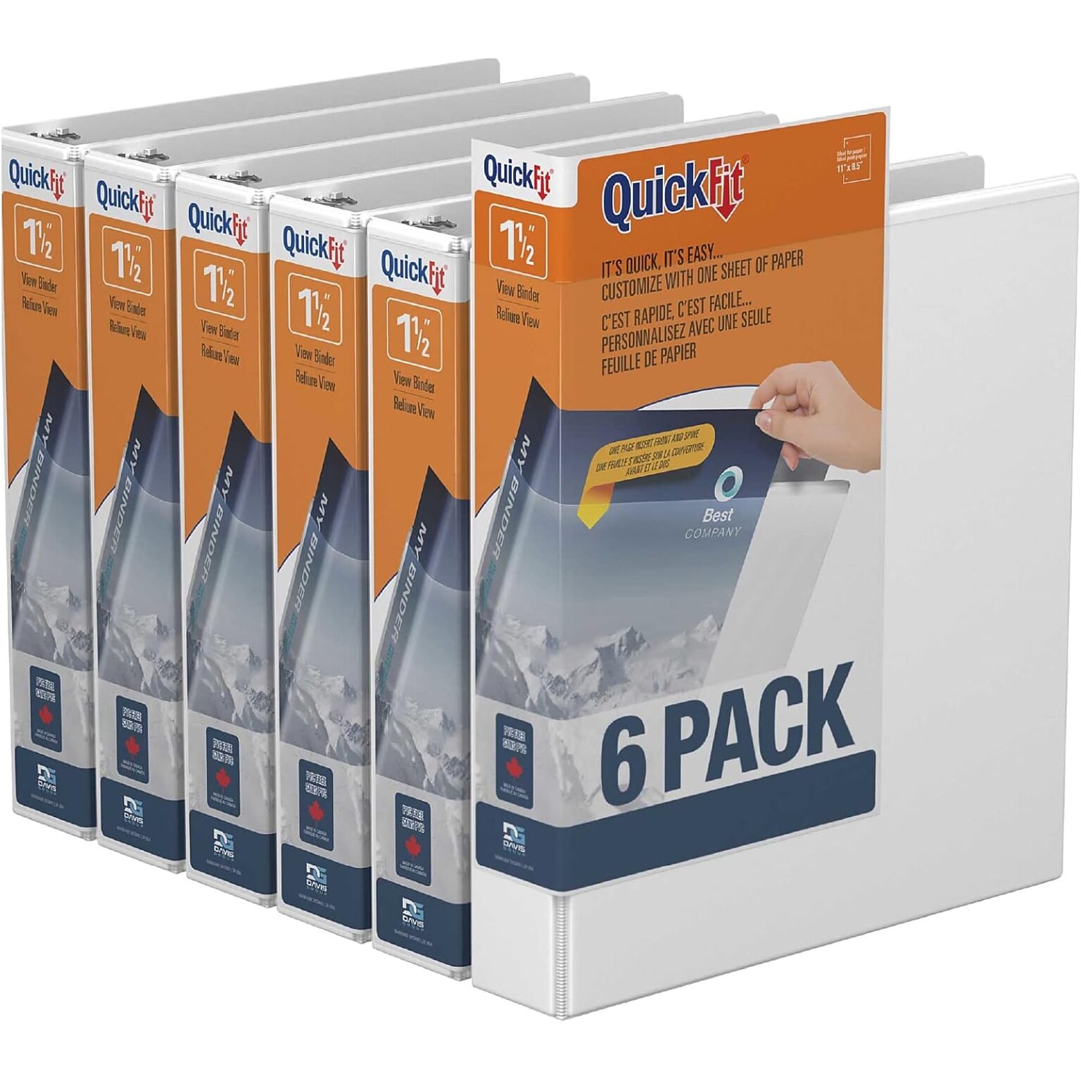 Davis Group QuickFit 1 1/2 3-Ring Standard Binders, White, 6/Pack (88020-06)