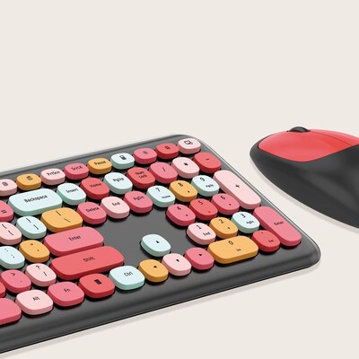 SaharaCase Wireless Ergonomic Keyboard and Laser Mouse Combo, Black/Red (KB2)