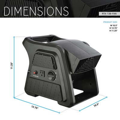 Techni Home 600 CFM Floor Fan, 3 Speed, Black (RTA-13B-FAN)