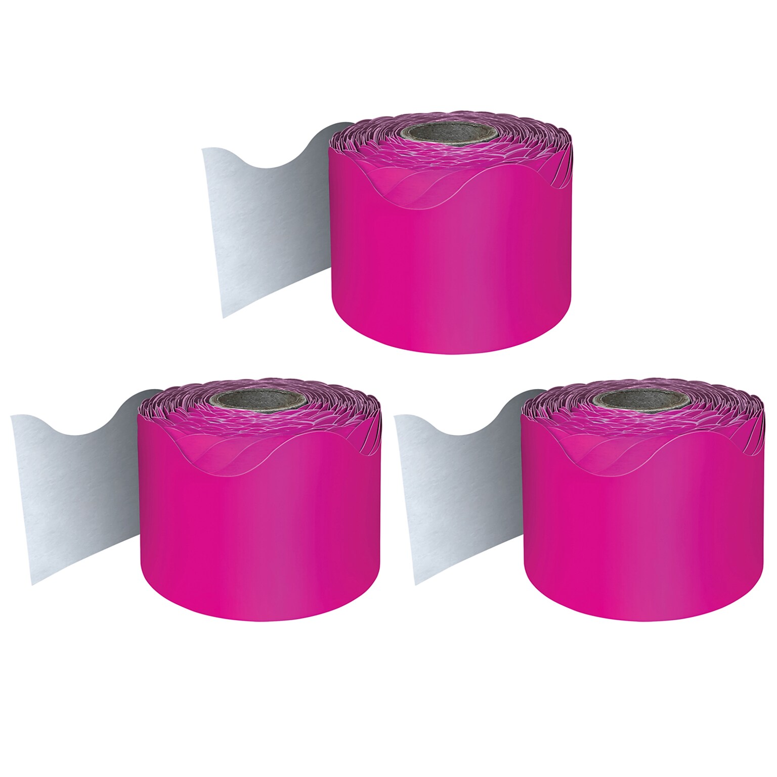 Carson Dellosa Education Rolled Scalloped Border, 2-1/4 x 65, Hot Pink, 3/Bundle (CD-108470-3)