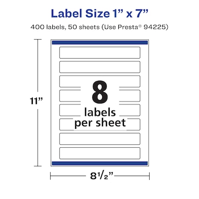 Avery Rectangle Laser/Inkjet Multipurpose Labels, 1" x 7", White, 400 Labels/Box (94225)