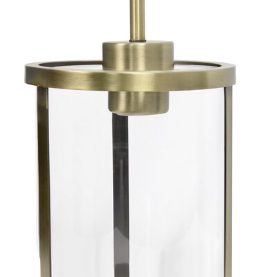 Lalia Home 1-Light 9.25" Farmhouse Hanging Cylindrical Clear Glass LED Pendant Fixture, Antique Brass (LHP-3002-AB)