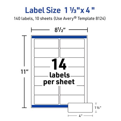 Avery Laser/Inkjet Address Labels, 1-1/3" x 4", Matte Clear, 140 Labels/Pack (8124)