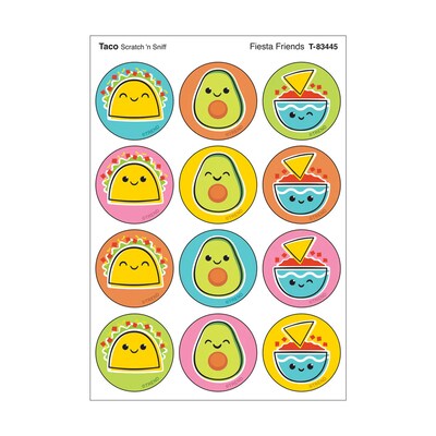 Trend Enterprises Fiesta Friends Taco scent Scratch n Sniff Stinky Stickers, Multicolored, 48/Pack, 6/Packs/Bundle (T-83445-6)