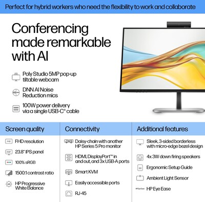 HP 5 Series Pro USB-C 24" 75Hz LCD Monitor, Black (9E0G9UT#ABA)