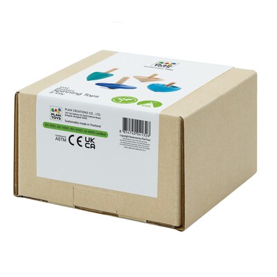 Plan Toys Wooden Mini Spinning Tops, Blue, 4/Pack (PTS4132)