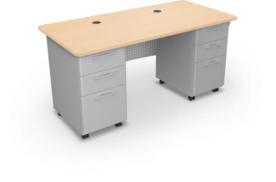 MooreCo 60W Avid Modular Double Pedestal Instructor Desk, Fusion Maple (91778-7909-7909)