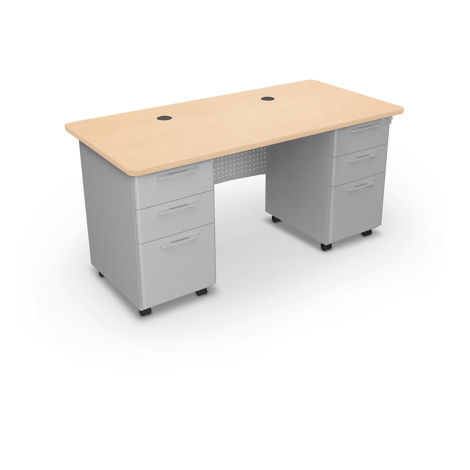 MooreCo 60W Avid Modular Double Pedestal Instructor Desk, Fusion Maple (91778-7909-7909)