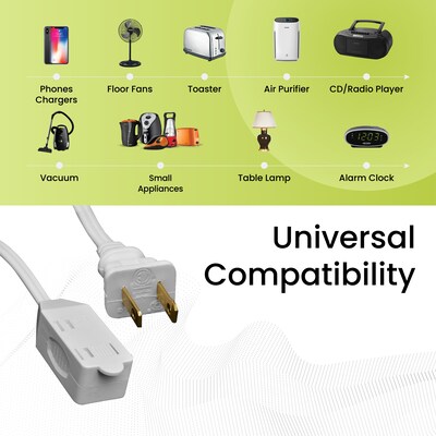 GoGreen Power 12' Extension Cord, 3-Outlet, 16 AWG, White (GG-24712-3)